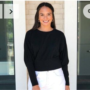 Anthropologie BB Dakota Black Sleeve Me Be Cropped Sweatshirt New Size Small NWT